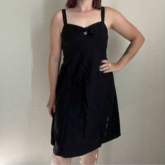Loft Outlet Lounge Linen LBD Little Black Dress Tank with Tie Front Size Small - Picture 1 of 9
